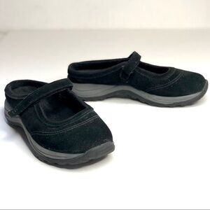 L.L.Bean suede Mary Jane mule slip on shoes hook and loop adjustable strap black